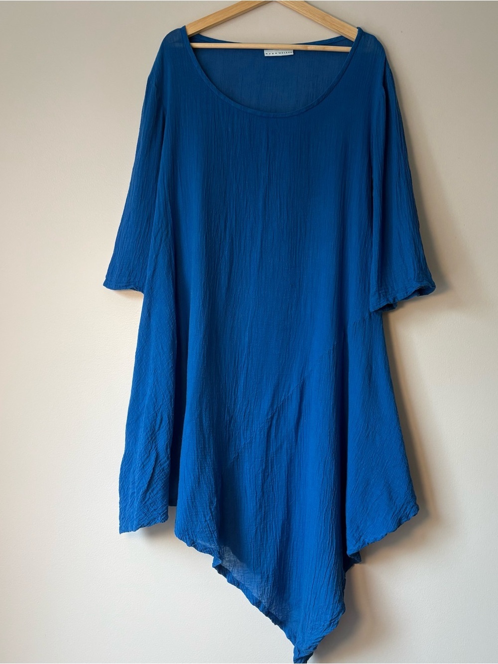 Bryn Walker Blue Asymmetric Tunic Top 100% cotton Crinkle Gauze
